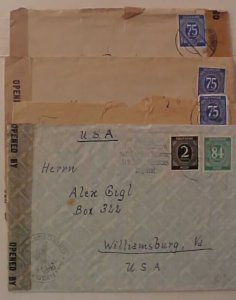 GERMANY 1947 86P, 75P X 3 ALL CENSORED TO US