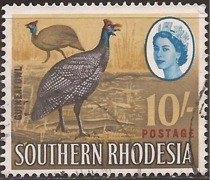 Southern Rhodesia - 1964 10sh Helmeted Guinea Fowl - Used Stamp - Scott #107