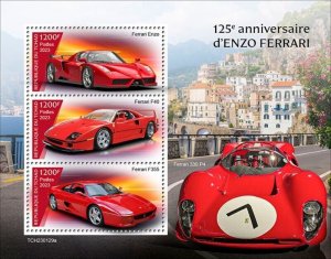 Chad - 2023 Enzo Ferrari Anniversary - 3 Stamp Sheet - TCH230129a