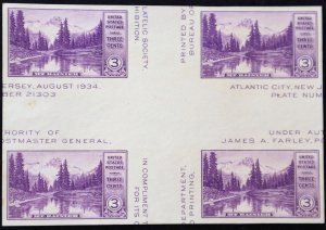 U.S. Unused Stamp Scott #770a 3c Mt Rainier Block w/ Crossed Gutters Superb NGAI