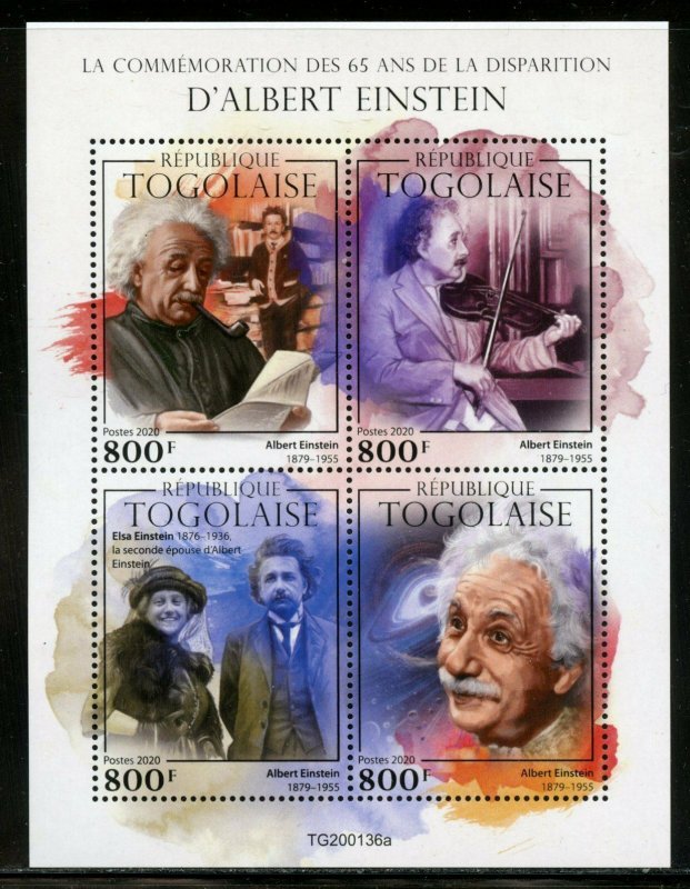 TOGO 2020  65th MEMORIAL OF ALBERT EINSTEIN  SHEET MINT NEVER HINGED