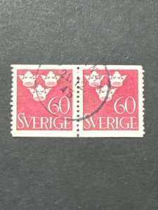 1939 Sweden 60 Ore Three Crowns Pair Collectible Used Stamp