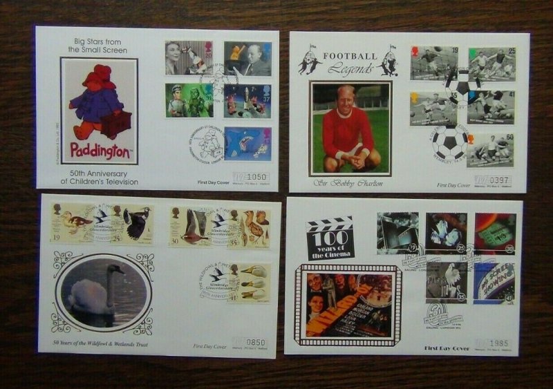 GB 1996 Children's TV Football Cinema Wildfowl sets on First Day Cover