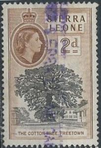 Sierra Leone 198 (used) 2p Elizabeth II, cotton tree, Freetown, lt brn (1956)