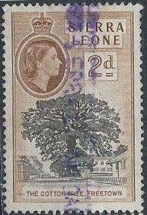 Sierra Leone 198 (used) 2p Elizabeth II, cotton tree, Freetown, lt brn (1956)