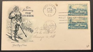 POLAR EXPLORATIONS 50TH #1128 APR 6 1959 CRESSON PA FIRST DAY COVER BX4