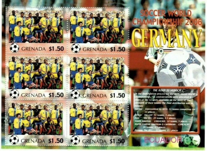 Grenada 2006 - World Cup Soccer - Ecuador - Sheet Of 6 Stamps Scott #3557 - MNH