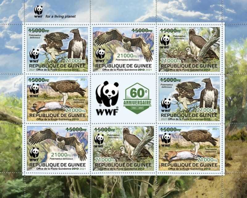 Guinea - 2021 WWF 60th Anniversary, Birds - 8 Stamp Sheet - GU210259d2