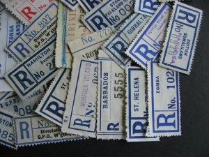 Registration labels, mostly Commonwealth Islands etc, 30 different!