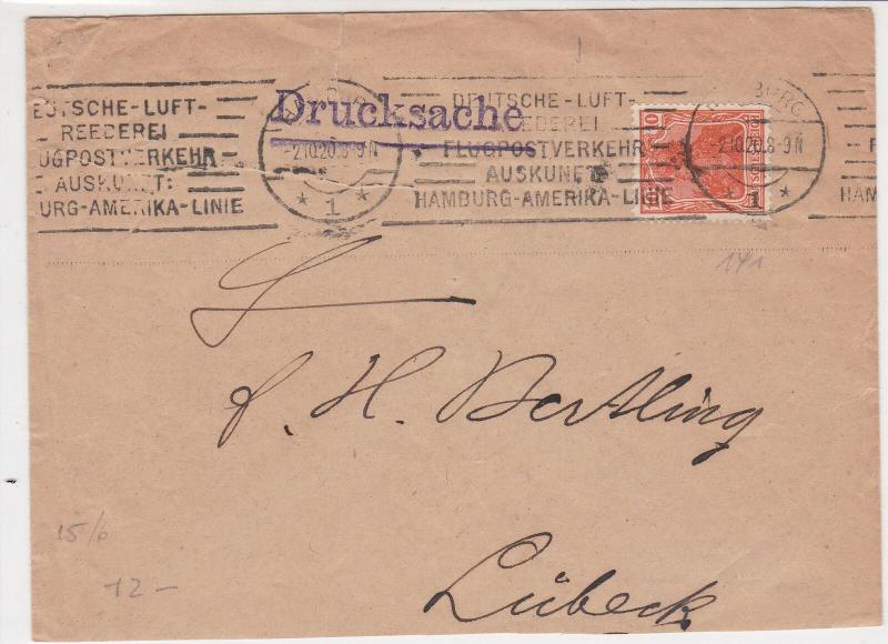 Germany 1920 Machine Slogan Cancelled across Stamps Cover ref R 19288