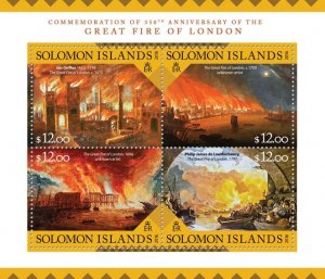 SOLOMON IS. - 2016 - Great Fire of London - Perf 4v Sheet - Mint Never Hinged