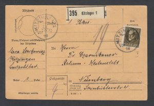 Bavaria Sc 105 40pf late print on 1919 Packetcard, Kitzingen to Nurnberg, sound