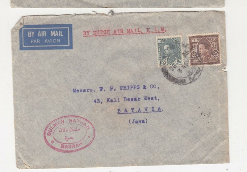 IRAQ, 1935 Airmail cover, Basrah to Neth. East Indies, 5f., & 50f.