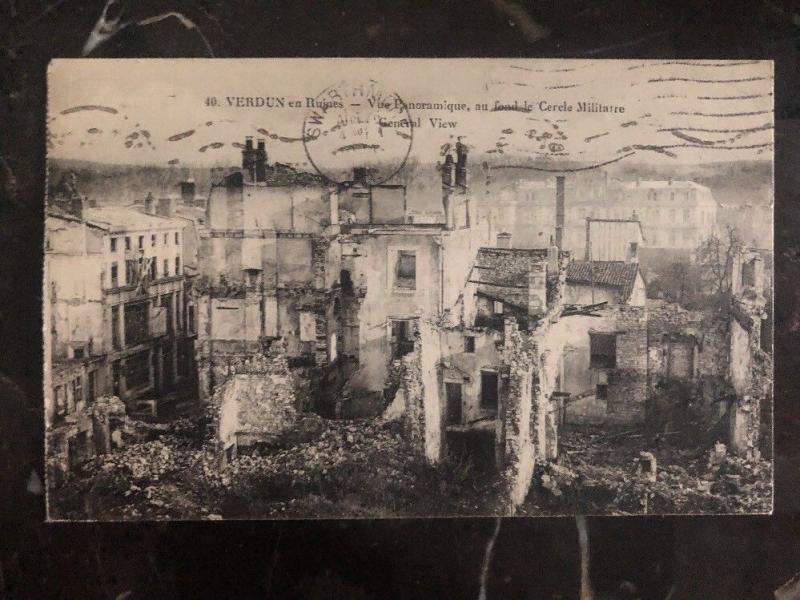 1924 Paris France RPPC Postcard Cover The ruins of Verdu To Newberry Pa USA