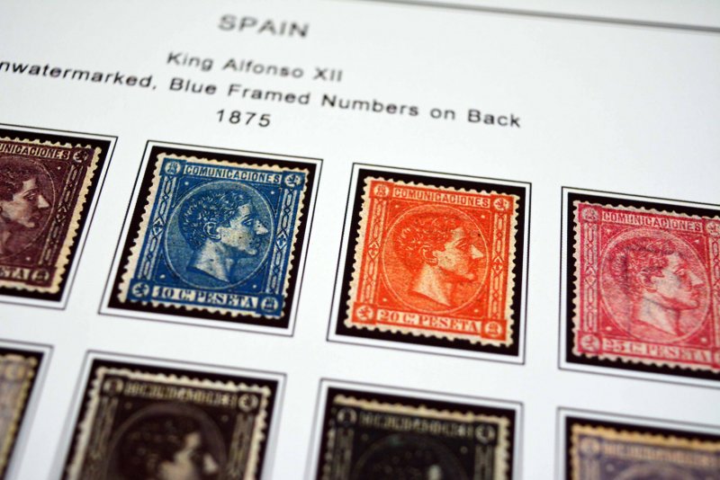 COLOR PRINTED SPAIN 1850-1940 STAMP ALBUM PAGES (42 illustrated pages)