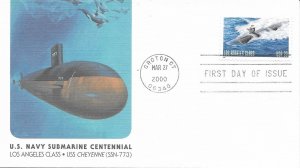 2000 FDC, #3372, 33c U.S. Navy Submarine Centennial, 2 diff. cachets