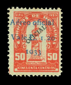 HONDURAS 1933 AIRMAIL Officials VALE L... Surch. 1.20L /50c red MH - UNLISTED