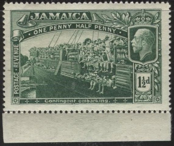 Jamaica 77 (mlh) 1½p WWI contingent embarking, grn (1919)