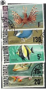 Tanzania; Scott 28, 29, 32-34;  1967;  Used; Fish