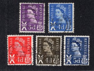 Great Britain Scotland 1958-70 3p to 5p Regionals, Scott 1-2, 9-11 used