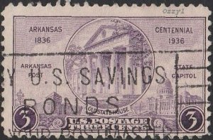 USA 1936 Sc#782 3c Statehood, Arkansas USED-VG-LHM.