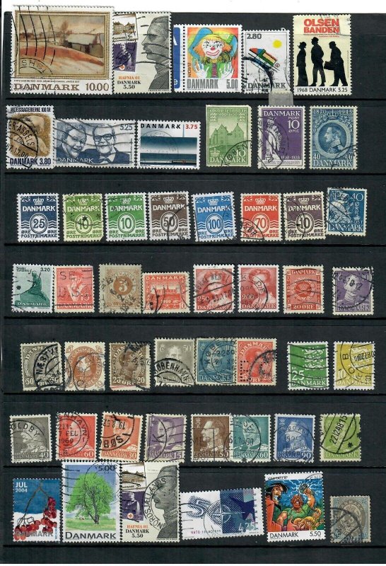 DENMARK MIX x48, ALL DIFFERENT,USED, LOT F (NOTE REDUCED POSTAGE FEES) 