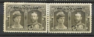 CANADA; 1908 early Quebec issue fine mint hinged 1/2c. pair