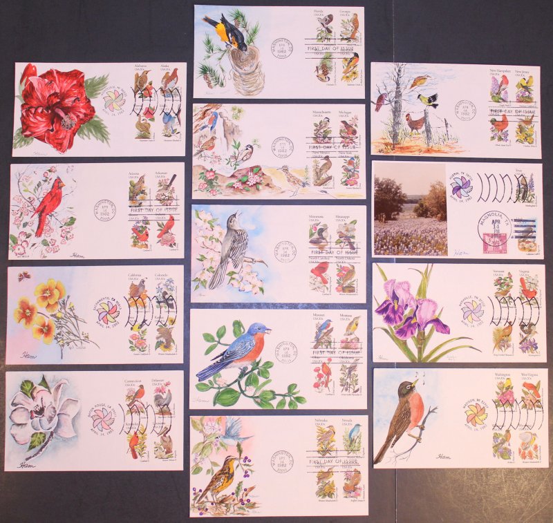 #1953-2002 Birds - Flowers Ham FDC Set