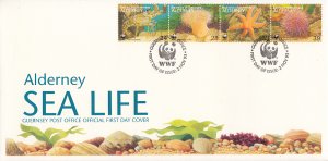 Alderney 1993 FDC Sc #69 Strip of 4 Marine Life WWF