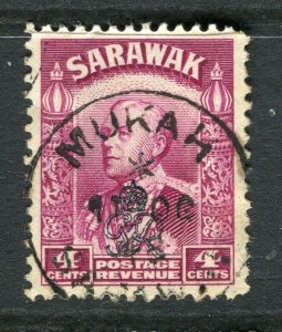 SARAWAK; 1940s early Brooke issue fine used 4c. value + POSTMARK Mukah