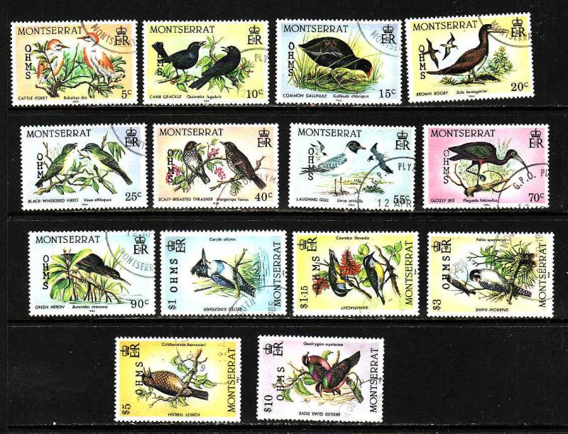 Montserrat-Sc#O65-O78-used Official set-Birds-1985-