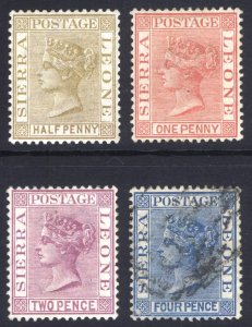 Sierra Leone 1883 1/2d-4d P14 WmkCA Scott 21,23b,25&29 SG 23-26 MLH/VFU Cat$364