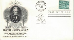 #1037, 4-1/2c Andrew Jackson, Masonic Stamp Club of NY cachet