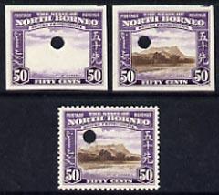 North Borneo 1939 Mt Kinabalu 50c def imperf proof of fra...