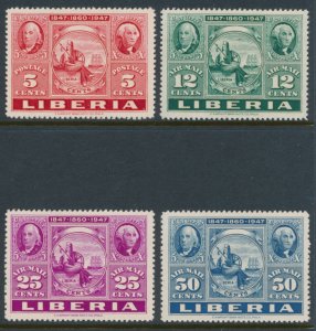 Liberia 1947 Centenary of US Postage Stamps Sc 300, C54-C56 MNH