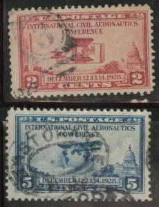 USA Scott 649-650 used 1928 Airplane stamp set