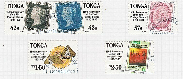 TONGA 1990 150th Anniv Penny Black set fine used............................J892