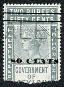 Ceylon Telegraph SGT98 80c on 2r50c Grey Only 4000 issued Cat 10 pounds