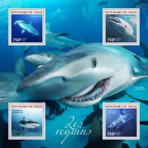 Niger 2014 Predators of the Seas - Sharks  4 Stamp Sheet 14A-486