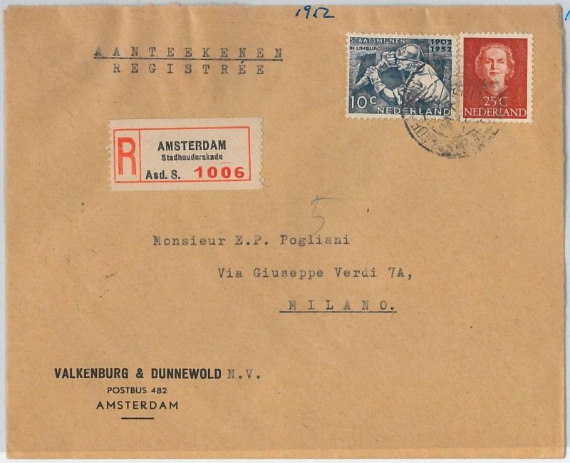 58198 -  NETHERLANDS - POSTAL HISTORY: COVER to ITALY - 1952 - MINING