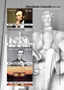 Saint Vincent 2010 - Lincoln - Sheet of 4 IMPERF Stamps - Scott #3730 - MNH