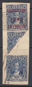 Guatemala 1929 2c Blue + 1941 Bisect + 1942 Surcharge, used on piece. Scott 235 
