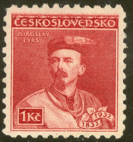 CZECHOSLOVAKIA 1932 1k Brown Carmine MIROSLAV TYRS Issue Sc 188 MH