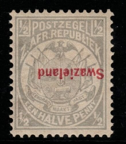 SWAZILAND SG10a 1892 ½d GREY p12½ OVERPRINT INVERTED MTD MINT 