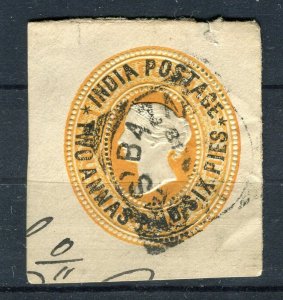 INDIA; 1890s classic QV 4a. 6p. fine POSTMARK Stationary Piece, S'Bazar