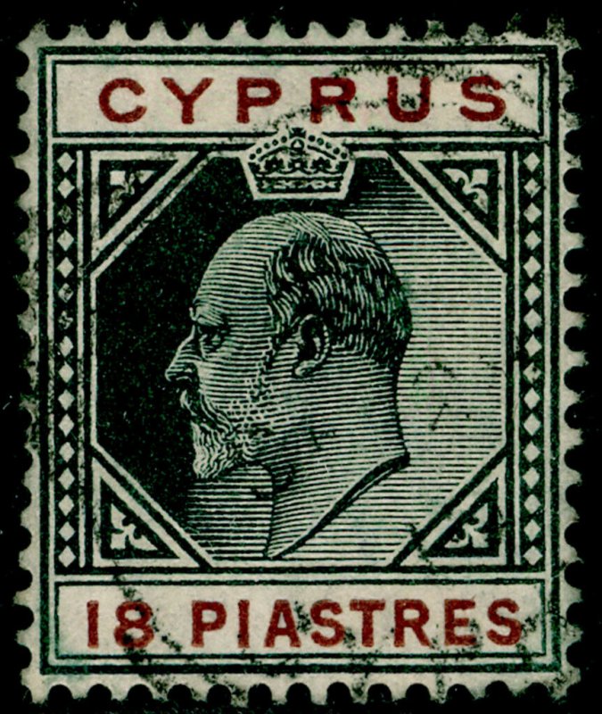 CYPRUS SG70, 18pi black & brown, FINE USED. Cat £14.