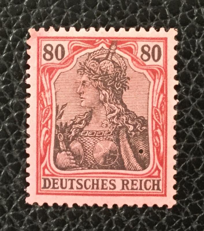 (BJ Stamps) GERMANY, #74, 1902, 80 pf lake & black, rose, FVF, MLH CV $200.