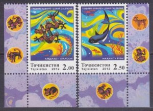 2012 Tajikistan  589-590+Tab Chinese calendar - Year of the Dragon 5,50 €