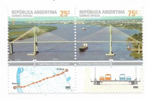 ARGENTINA 2003 BRIDGE ROSARIO VICTORIA MAPS CONTINUOUS PAIR SCOTT 2249 MNH