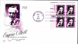 Sc 1294 EUGENE O'NEILL $1 PROMINENT AMERICANS FDC PLATE BLOCK Unaddressed